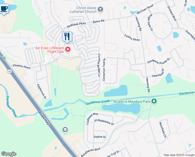 map of restaurants, bars, coffee shops, grocery stores, and more near 467 Boardwalk Springs Place in O'Fallon
