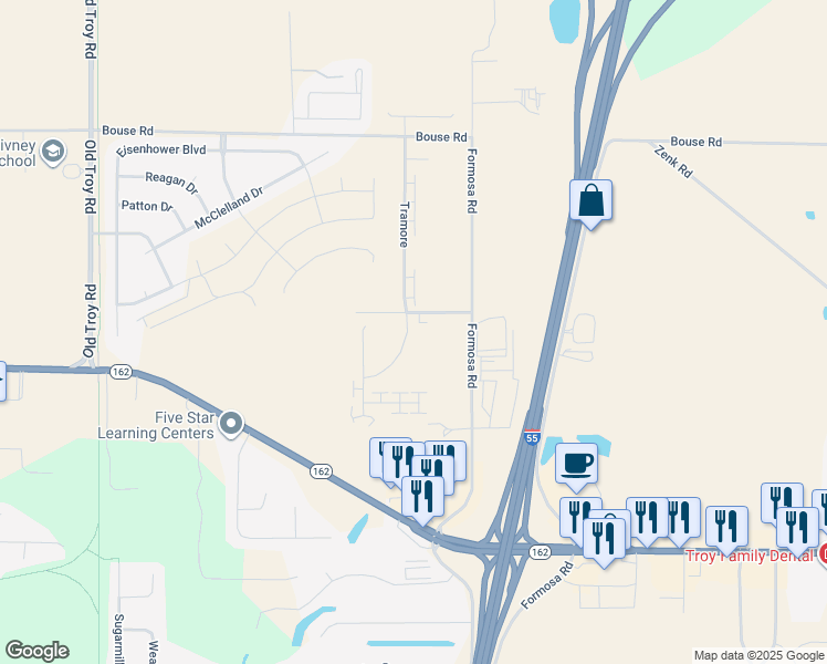 map of restaurants, bars, coffee shops, grocery stores, and more near 2176 Tramore in Troy