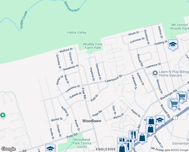 map of restaurants, bars, coffee shops, grocery stores, and more near 8021 Imperial Street in Alexandria