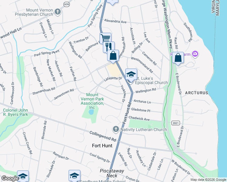 map of restaurants, bars, coffee shops, grocery stores, and more near 8029 Wellington Road in Alexandria