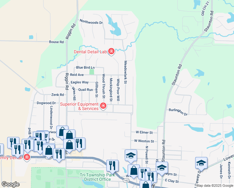 map of restaurants, bars, coffee shops, grocery stores, and more near 522 Whip Poor Will in Troy