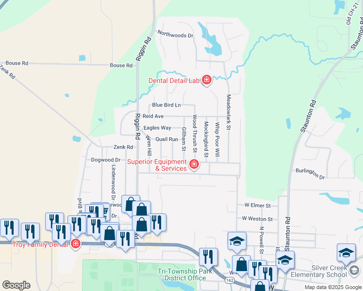 map of restaurants, bars, coffee shops, grocery stores, and more near 522 Gillham Street in Troy