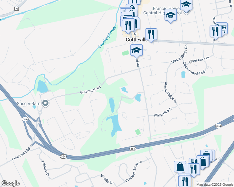 map of restaurants, bars, coffee shops, grocery stores, and more near 4 Wood Glen Drive in Weldon Spring