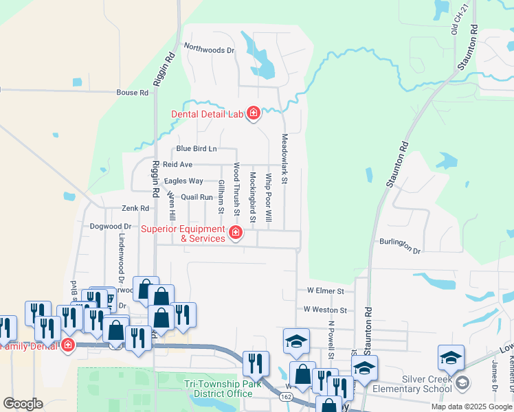 map of restaurants, bars, coffee shops, grocery stores, and more near 522 Whip Poor Will in Troy