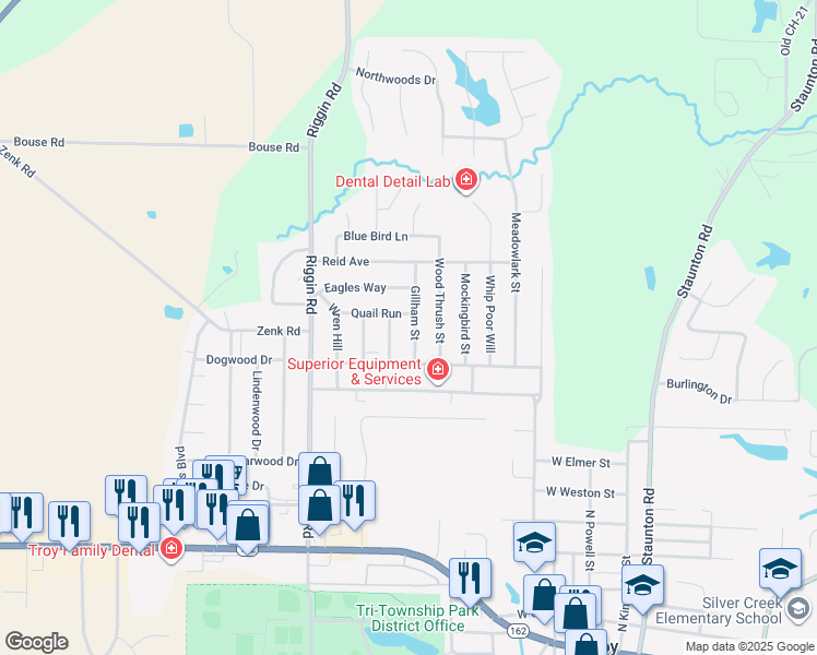 map of restaurants, bars, coffee shops, grocery stores, and more near 522 Gillham Street in Troy