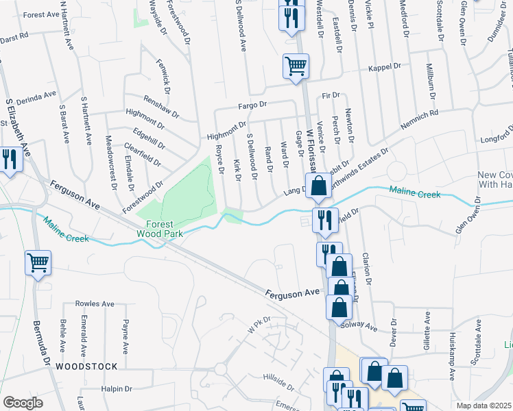 map of restaurants, bars, coffee shops, grocery stores, and more near 353 South Dellwood Avenue in St. Louis
