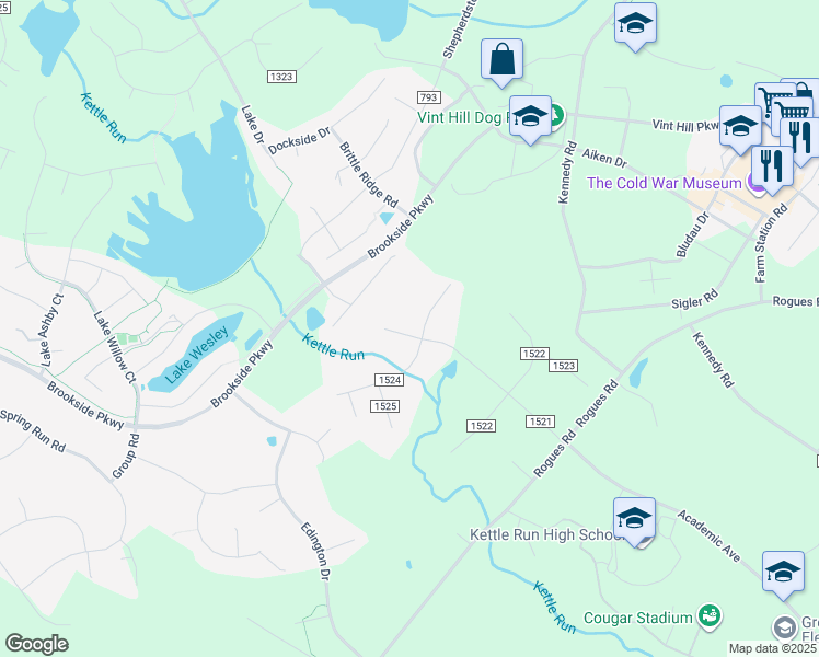 map of restaurants, bars, coffee shops, grocery stores, and more near 4358 Grapewood Drive in Warrenton