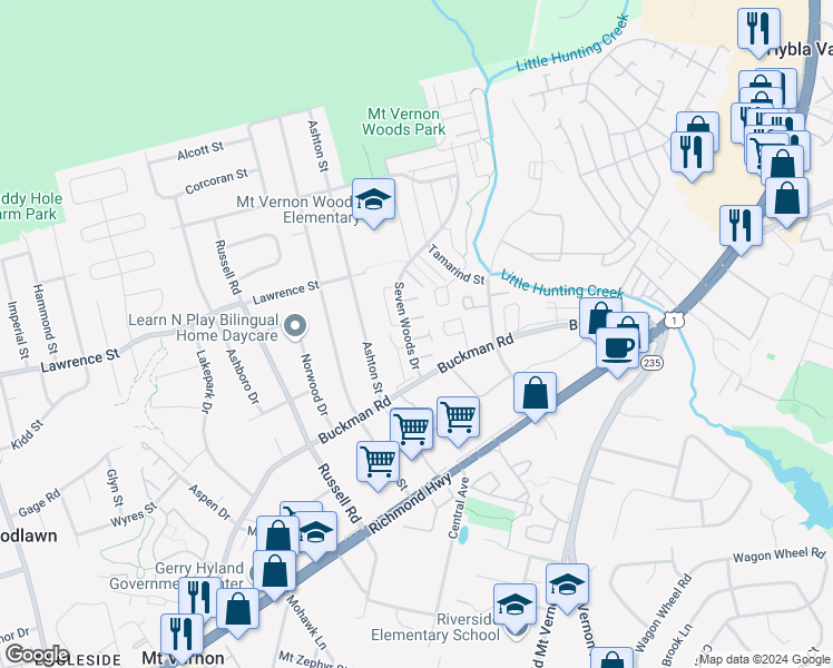map of restaurants, bars, coffee shops, grocery stores, and more near 3814 Needles Place in Alexandria