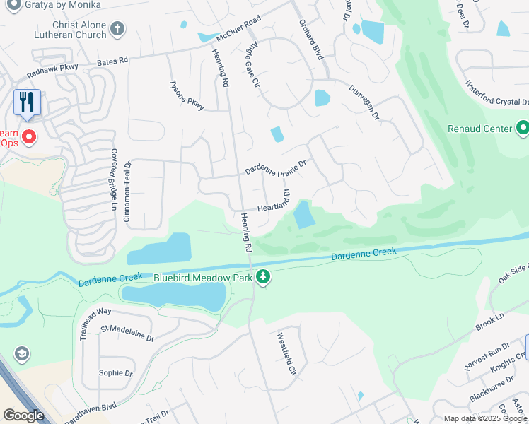 map of restaurants, bars, coffee shops, grocery stores, and more near 7178 Heartland Drive in O'Fallon
