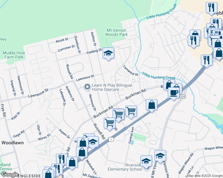 map of restaurants, bars, coffee shops, grocery stores, and more near 8050 Saint Julia Place in Alexandria