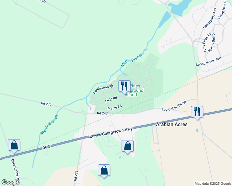 map of restaurants, bars, coffee shops, grocery stores, and more near 29604 Hickory Road in Lewes