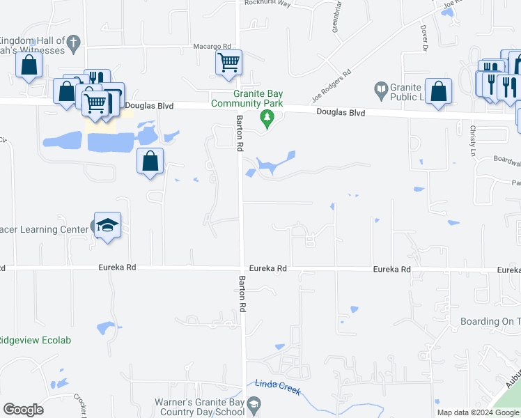map of restaurants, bars, coffee shops, grocery stores, and more near 6080 Mica Way in Granite Bay