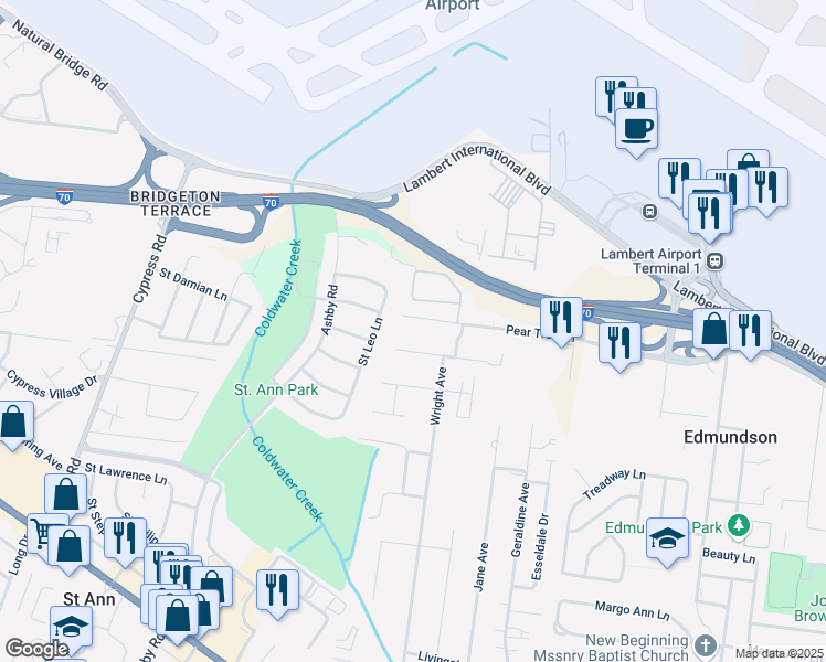 map of restaurants, bars, coffee shops, grocery stores, and more near 10900 Pear Tree Lane in Saint Ann