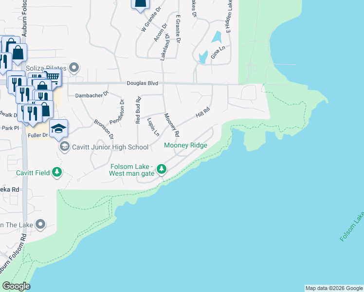 map of restaurants, bars, coffee shops, grocery stores, and more near 7725 Sierra Drive in Granite Bay