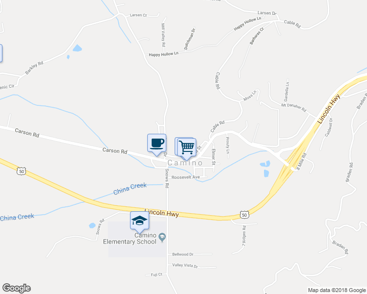 map of restaurants, bars, coffee shops, grocery stores, and more near 2879 B Street in Camino