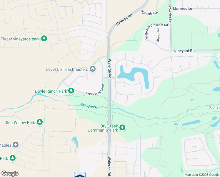 map of restaurants, bars, coffee shops, grocery stores, and more near Walerga Road in Roseville