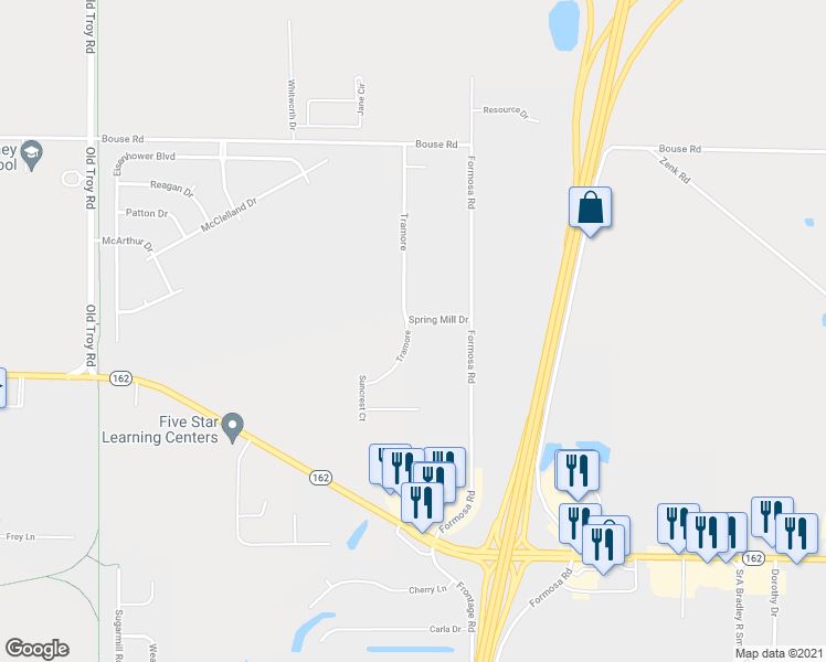 map of restaurants, bars, coffee shops, grocery stores, and more near 2180 Tramore in Troy