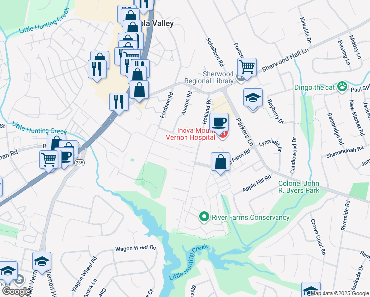 map of restaurants, bars, coffee shops, grocery stores, and more near 2817 Derek Road in Alexandria