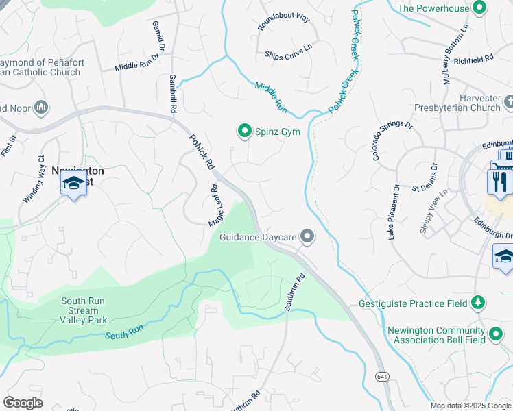 map of restaurants, bars, coffee shops, grocery stores, and more near 8223 Running Creek Court in Springfield