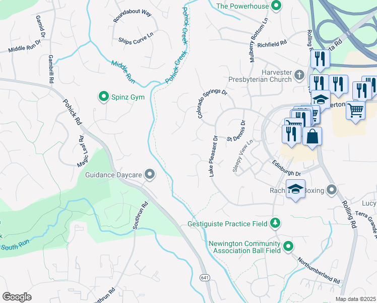 map of restaurants, bars, coffee shops, grocery stores, and more near 8010 Ferncliff Court in Springfield