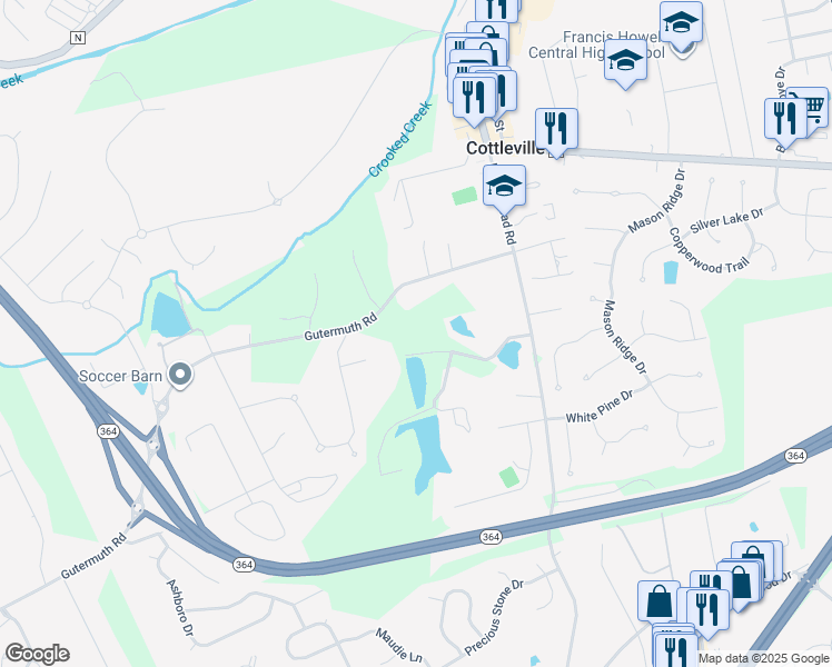 map of restaurants, bars, coffee shops, grocery stores, and more near 4 Wood Glen Drive in Weldon Spring