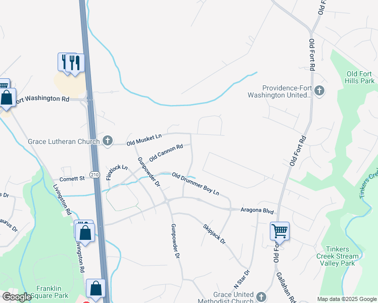 map of restaurants, bars, coffee shops, grocery stores, and more near 11003 John Paul Jones Avenue in Fort Washington