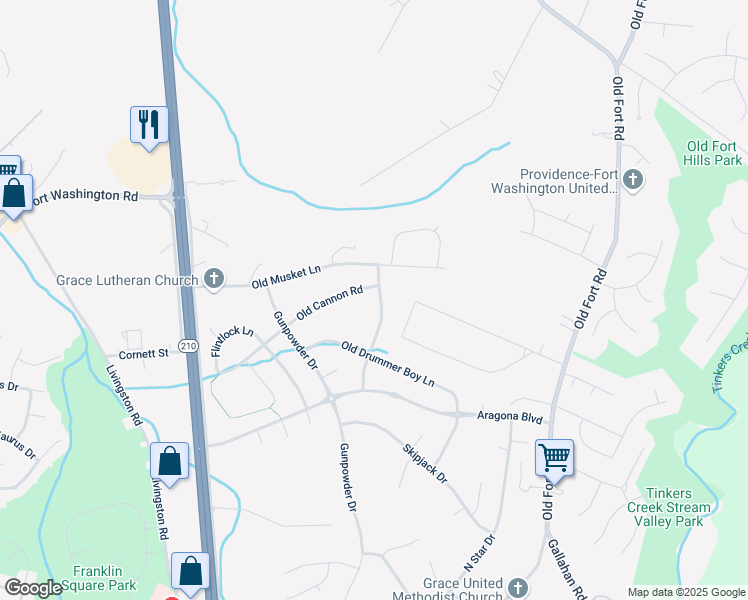 map of restaurants, bars, coffee shops, grocery stores, and more near 11003 John Paul Jones Avenue in Fort Washington