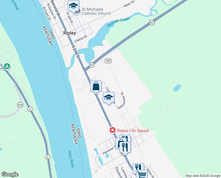 map of restaurants, bars, coffee shops, grocery stores, and more near 406 Catherine St in Ripley