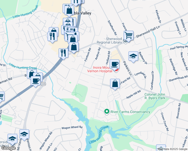 map of restaurants, bars, coffee shops, grocery stores, and more near 2817 Derek Road in Alexandria