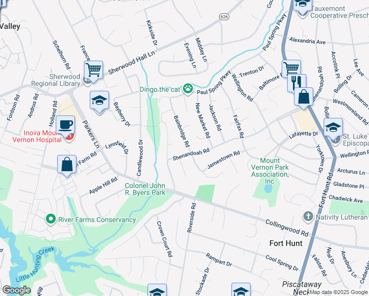 map of restaurants, bars, coffee shops, grocery stores, and more near 8012 Bainbridge Road in Alexandria