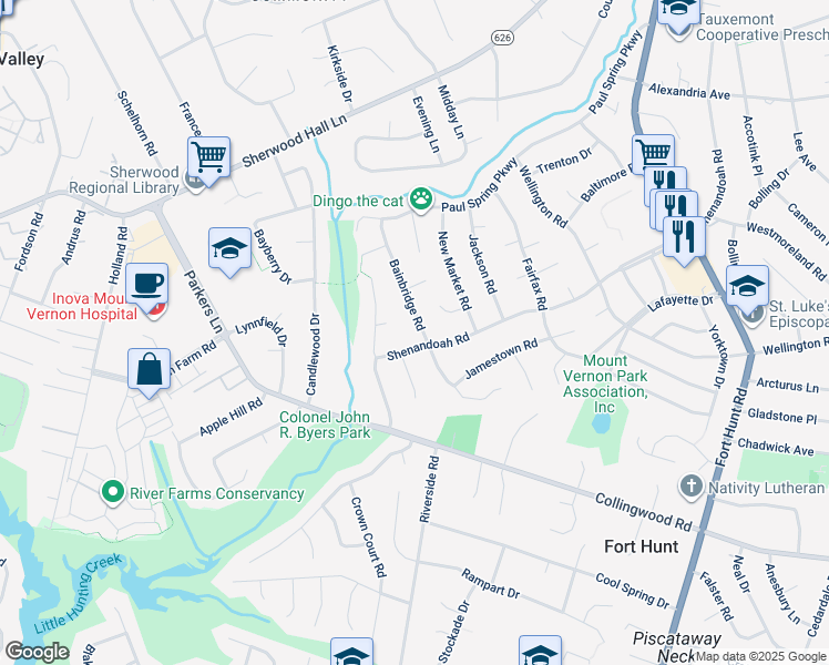 map of restaurants, bars, coffee shops, grocery stores, and more near 8012 Bainbridge Road in Alexandria