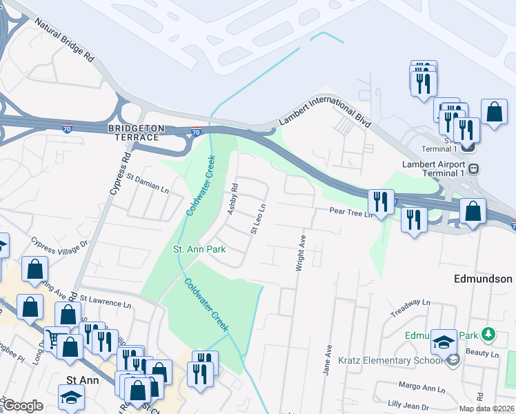 map of restaurants, bars, coffee shops, grocery stores, and more near 11001 Saint Girard Lane in Saint Ann