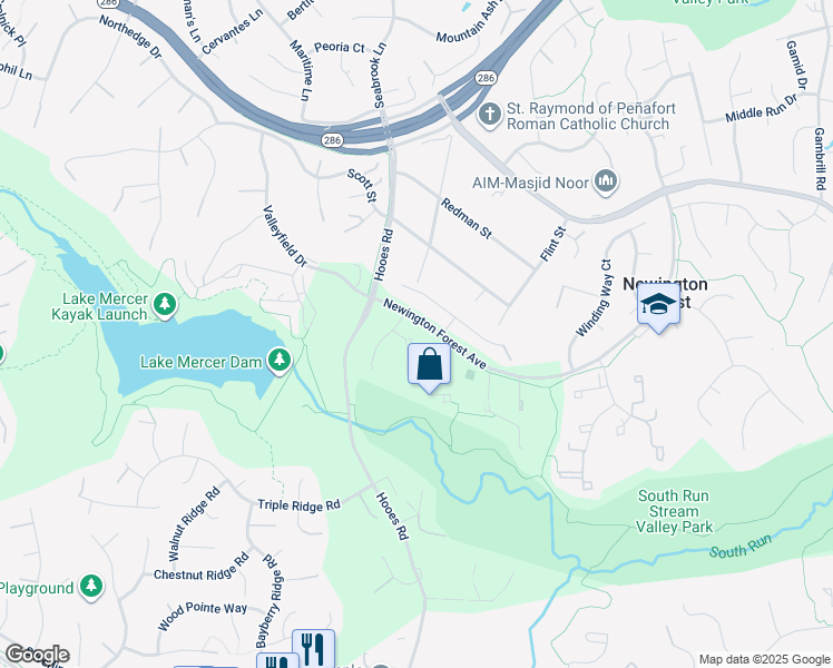 map of restaurants, bars, coffee shops, grocery stores, and more near 8015 Steeple Chase Court in Springfield