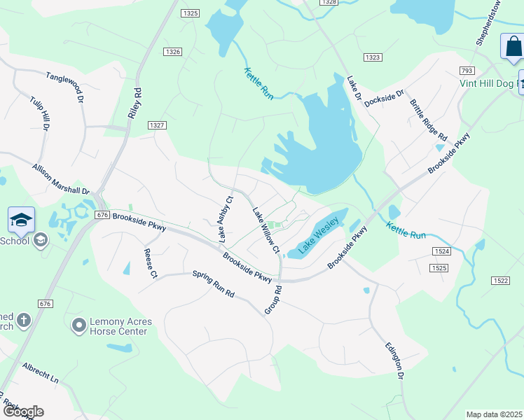 map of restaurants, bars, coffee shops, grocery stores, and more near 7334 Lake Willow Ct in Warrenton