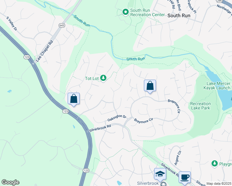 map of restaurants, bars, coffee shops, grocery stores, and more near 9525 Oak Stream Court in Fairfax Station