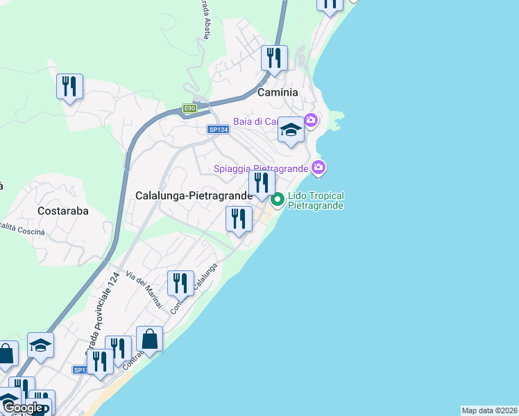 map of restaurants, bars, coffee shops, grocery stores, and more near 45 Contrada Botterio in Calalunga-pietragrande