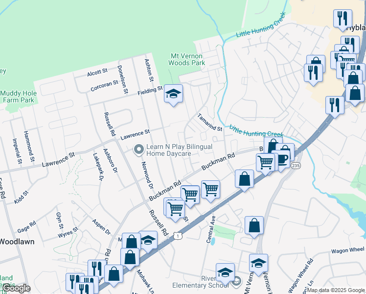 map of restaurants, bars, coffee shops, grocery stores, and more near 7945B Sausalito Place in Alexandria