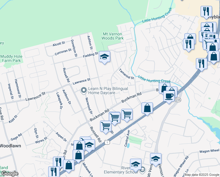 map of restaurants, bars, coffee shops, grocery stores, and more near 7943 Sausalito Place in Alexandria