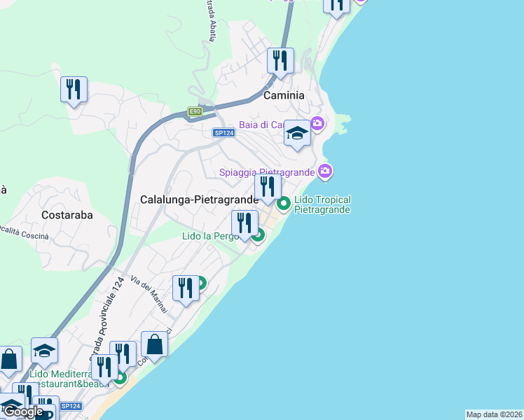 map of restaurants, bars, coffee shops, grocery stores, and more near 45 Contrada Botterio in Calalunga-pietragrande
