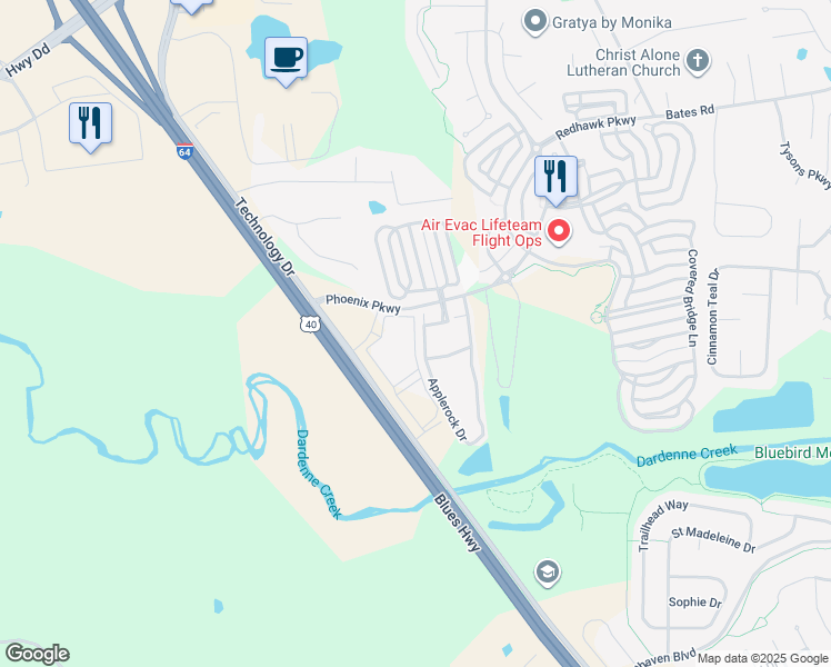 map of restaurants, bars, coffee shops, grocery stores, and more near 3304 Winghaven Pointe Drive in O'Fallon