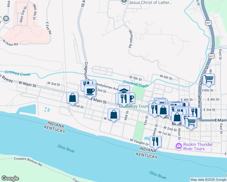 map of restaurants, bars, coffee shops, grocery stores, and more near 600 West 3rd Street in Madison