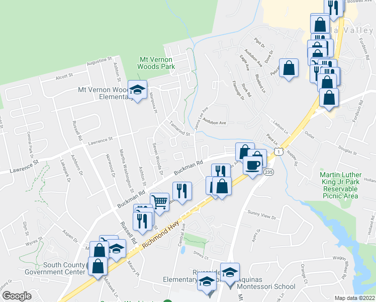 map of restaurants, bars, coffee shops, grocery stores, and more near 3924 El Camino Place in Alexandria