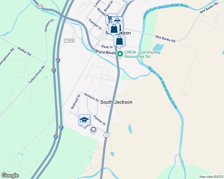 map of restaurants, bars, coffee shops, grocery stores, and more near in Mount Jackson