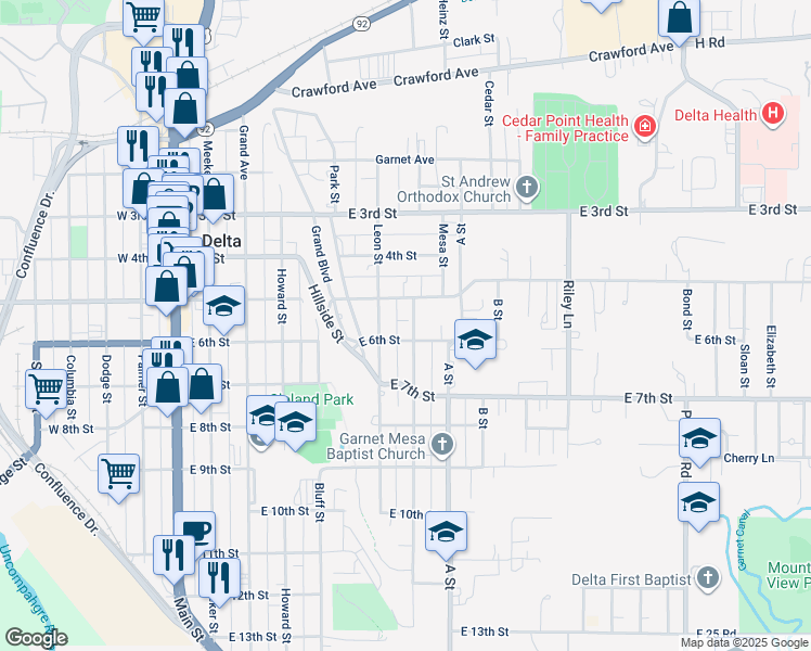map of restaurants, bars, coffee shops, grocery stores, and more near 601-625 Hastings Street in Delta