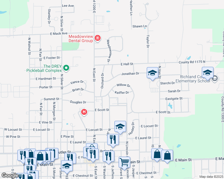 map of restaurants, bars, coffee shops, grocery stores, and more near 1 Keiffer Drive in Olney