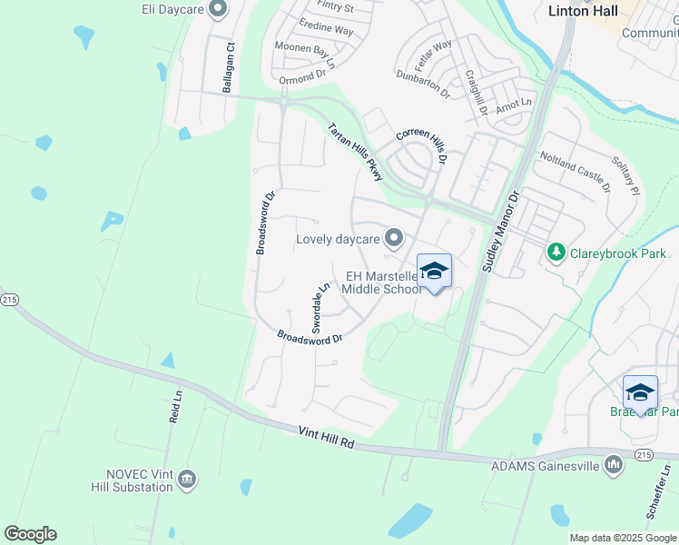 map of restaurants, bars, coffee shops, grocery stores, and more near 14040 Rora Moss Place in Bristow