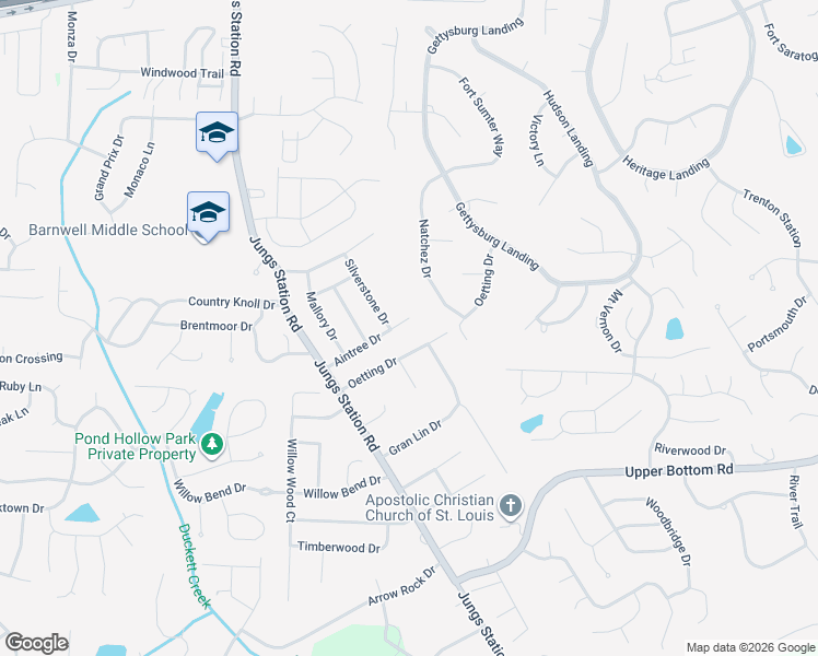 map of restaurants, bars, coffee shops, grocery stores, and more near 2941 Oetting Drive in Saint Charles