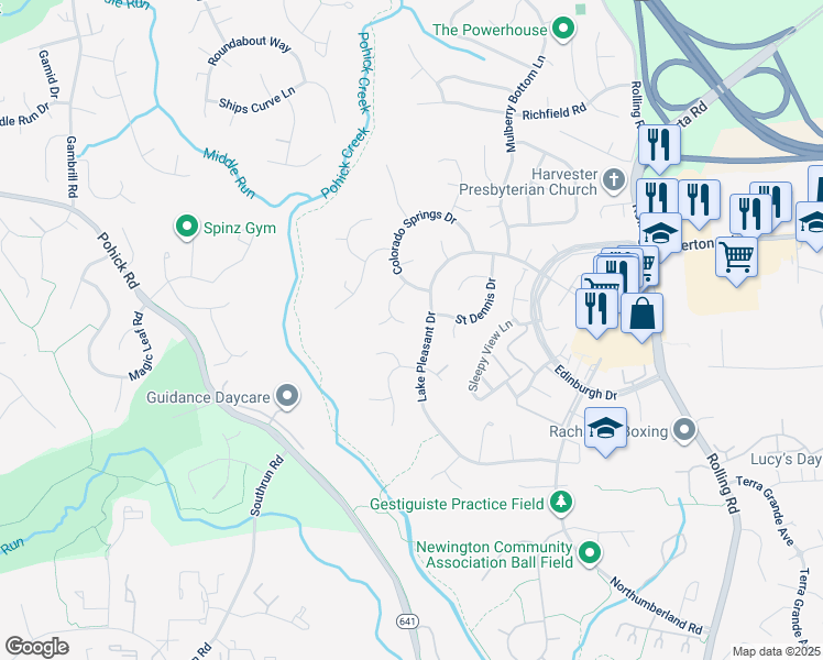 map of restaurants, bars, coffee shops, grocery stores, and more near 8022 Rockwood Court in Springfield