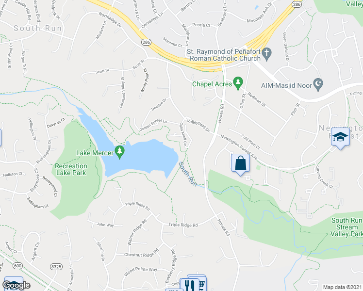 map of restaurants, bars, coffee shops, grocery stores, and more near 8044 Galla Knoll Circle in Springfield