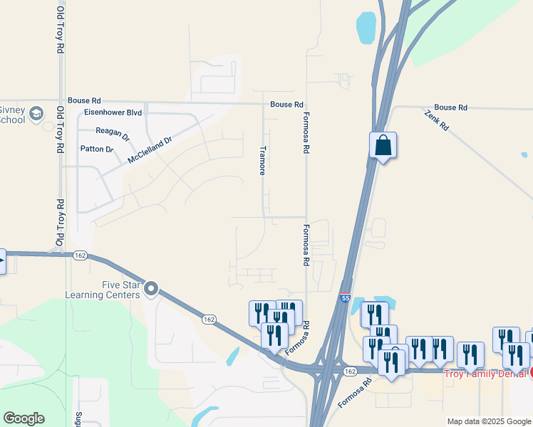 map of restaurants, bars, coffee shops, grocery stores, and more near 2200 Tramore in Troy